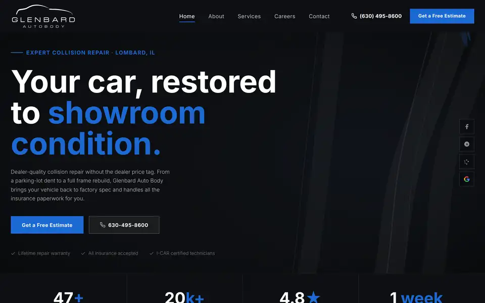 GLENBARD AUTO BODY website on desktop