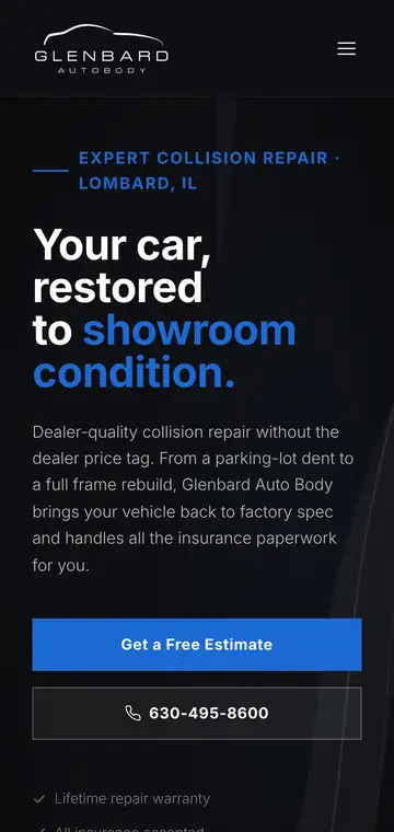 GLENBARD AUTO BODY website on mobile